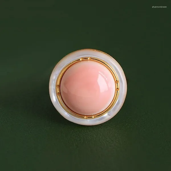 Bagues de cluster Design de haut niveau doux émail rose et blanc rond pour femmes simplicité fête élégante dans la bague de fiançailles bijoux