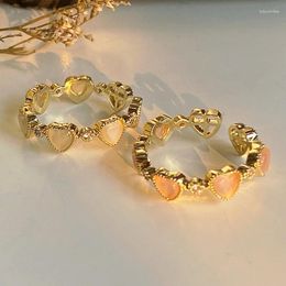 Anneaux de cluster Sweet Love Heart Opals pour femmes filles tempérament haute qualité mode fête réglable anneau ouvert bijoux cadeaux