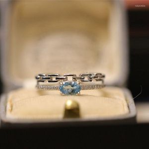 Cluster ringen Zwitserse blauwe dubbele laag ketting opening unieke ring eenvoudig voor vrouwen