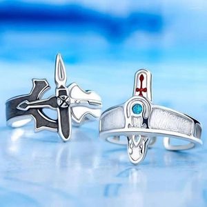 Anillos de racimo Sword Art Online Retro Kirito Asuna Cross Anillo abierto para amantes Mujeres Hombres Ajustable Metal Finger Party Jewelry Anillo