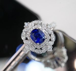 Clusterringen SX Solid 18K Gold Nature1.2ct Royal Blue Sapphire edelstenen Diamanten voor vrouwen Fine Jewelry Presents