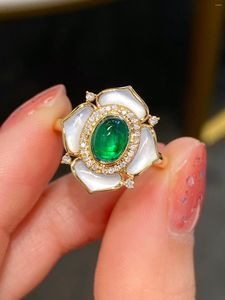 Clusterringen SX Solid 18K White Gold Nature Green Emerald 0.7ct voor vrouwen verjaardagscadeautjes fijne sieraden