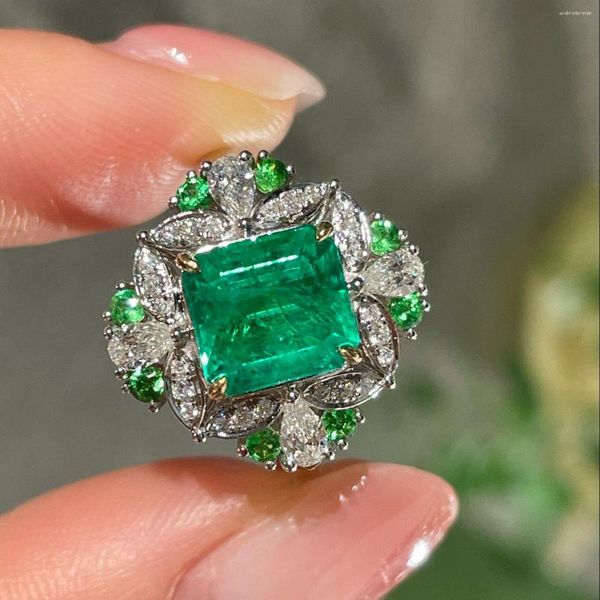 Anillos de racimo SX2023 Anillo de esmeralda puro 18k joyería de oro naturaleza verde 2.3ct piedras preciosas diamantes hembra para mujeres finas