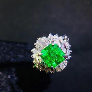 Clusterringen T1021 Fijne sieraden Real Pure PT900 Platinum Natuurlijke Emerald Gemstone 1.2ct vrouwelijk huwelijk voor dames