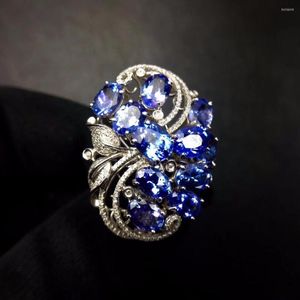 Bagues de cluster Tanzanite Bague Fine Bijoux Véritable Pur 18 K Or AU750 Naturel Tanzanie Pierre Précieuse Femelle Pour Femmes