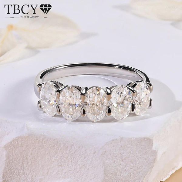 Anillos de racimo TBCYD 4x6mm 2.5cttw D Color Moissanite Half Enternity para mujeres GRA Certificado S925 Plata Oval Cut Diamond Wedding Band