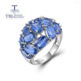 Clusterringen TBJ 925 Sterling Silver Big Ring met natuurlijke blauwe kyaniet 16.9ct ov 5 7mm edelstenen fijne sieraden voor vrouwen leuk cadeau