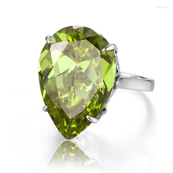 Anillos de racimo Gota de lágrima 16 21 mm Anillo de peridoto verde Plata de ley para mujer 925 Joyería eduardiana de filigrana antigua grande Mujer