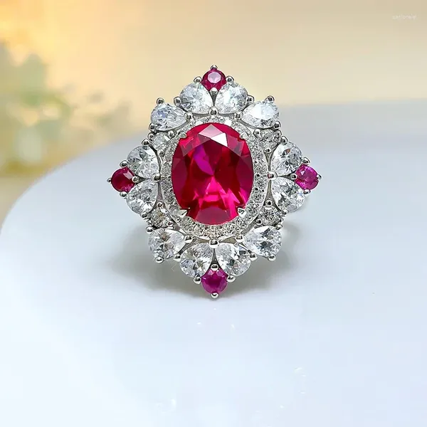 Anillos de racimo Temperamento Paloma Sangre Rojo Tesoro Anillo Conjunto Alta Calidad Diamante de Carbono 925 Joyería de Boda de Plata al por mayor