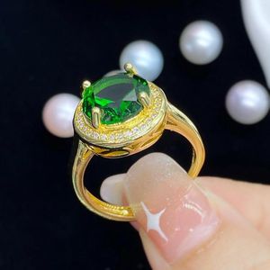 Clusterringen Temperament Simulatie Ronde Emerald Tourmaline Color Treasure Open Ring Vrouwelijke man Vrouw voor vrouwelijke mannen Set