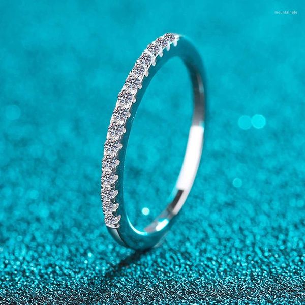 Prueba de anillos de clúster Pasada Banda de diamantes de boda de anillo de moissanite para mujeres 925 STERLING STERLING Mujer Corona Single Tail