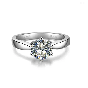 Clusterringen Test positief Ronde Solitaire 1CT Moissanite diamanten ring Dames 18K wit goud AU750 Verlovingssieraden Cadeau voor bruids