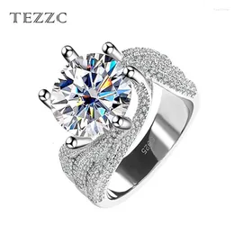 Bagues de cluster Tezzc Premium Moissanite Bague pour femmes 925 Sterling Silver D Couleur VVS1 Diamant Luxe Qualité Engagement Bande de mariage