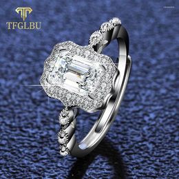 Clusterringen tfglbu 1CT Emerald Moissanite Ring voor vrouwen 5 7mm d kleur lab gekweekte verloving diamanten band 925 sterling sliver topkwaliteit