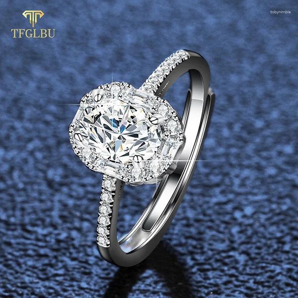 Anneaux de cluster tfglbu 1CT Ring Moisanite Doveggs pour les femmes Coupe ovale Sparkling Simulate Diamond Band 925 Sterling Sliver Engagement Proposition