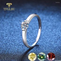 Cluster Ringen TFGLBU 5mm 0.5CT Moissanite Voor Vrouwen Mannen Solitaire Bruiloft Belofte Bands Diamant Top-kwaliteit S925 Sterling Zilveren Sieraden
