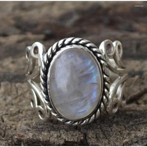 Cluster Rings Thai Silver Moonlight Stone Ring Retro Style Ethnic Style Fashion Women's Festival Party Sieraden Accessoires Gift