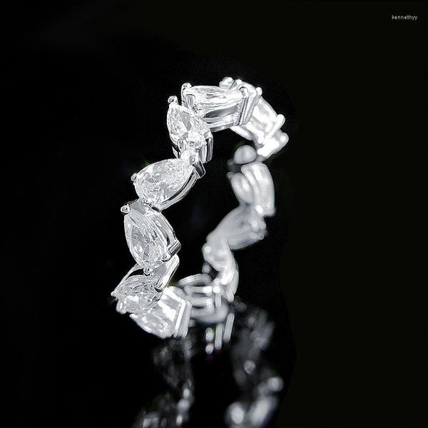 Anillos de racimo La gota de agua en forma de pera de plata 925 3 5 filas de ins viento fresco superpuesto fila diamante