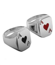 Bagues de cluster L'As de Spades Bague En Acier Inoxydable Bijoux Classique Coeur Rouge Motard Pour Hommes Femmes Entier 37B4095364