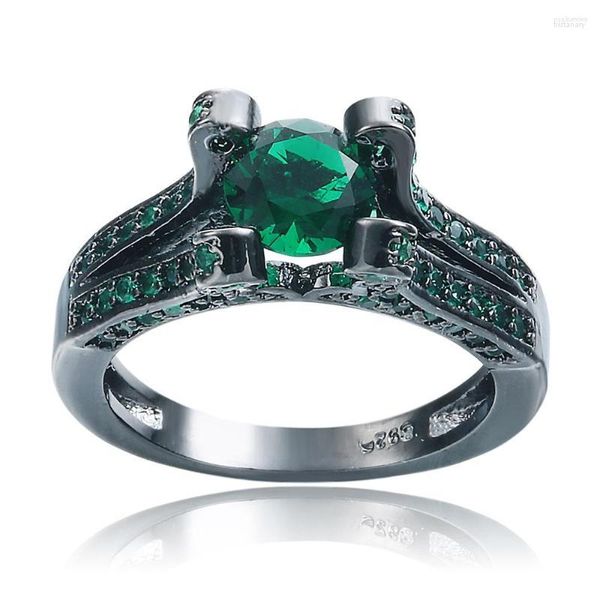 Anillos de racimo El anillo negro La gema verde redonda es un espectáculo noble y misterioso Mujer Glamour individual Generación de la fiesta del vino