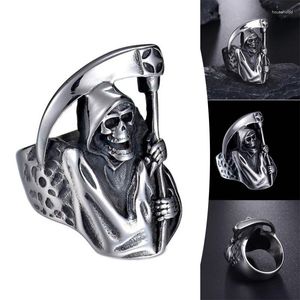 Bagues de cluster The Dead Gothic Black Death Grim Reaper Skull Ring Fashion Punk pour hommes FS99
