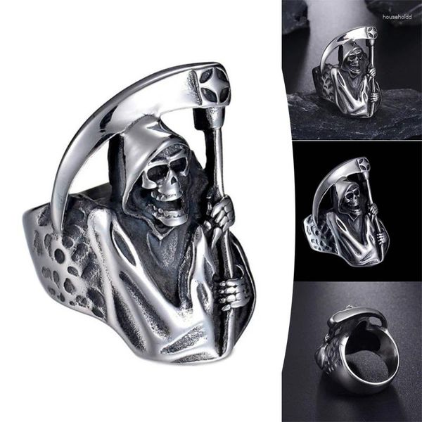 Anillos de racimo The Dead Gothic Black Death Grim Reaper Skull Ring Moda Punk para hombres FS99