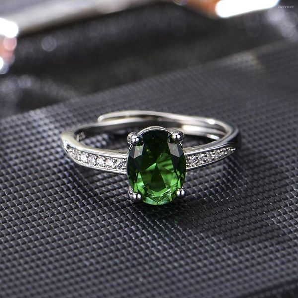 Bagues à grappes Le tempérament du produit est une simple imitation ovale Tourmaline émeraude pleine de diamants Bague ouverte Femme