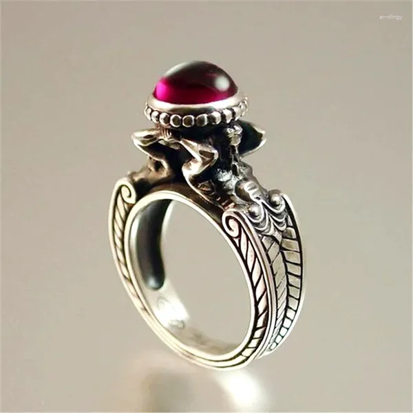 Anillos de racimo La venta de sirena anillo de piedra roja europeo y americano creativo vintage 925 plata joyería de fiesta de banquete de mujer