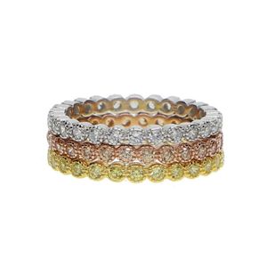 Cluster ringen drie kleurstapel stapelbaar 925 sterling zilveren bruiloft bezel kubieke zirconia cz eeuwigheidsband verlovingsring setcluster