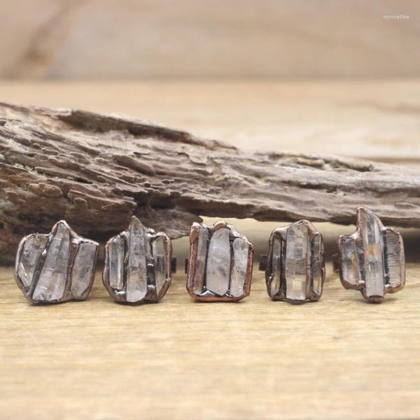 Cluster Anneaux Trois Blanc Quartz Point Soudé Antique Cuivre Cristal Bâton Anneau Réglable Mode Femmes Bijoux Drop QC4133Cluster Wynn22