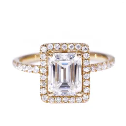 Cluster Ringen Tianyu Edelstenen 14K Geel Gouden Ring 6x8mm Emerald Cut Moissanite 2ct D VVS Diamant Engagement Vrouwen Au585 Bruiloft Sieraden