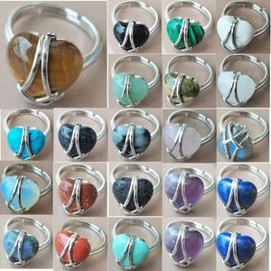 Bagues de cluster Oeil de tigre Labradorite Lapis Lazuli Goldstone Bleu Sable Howlite Cristal Aventurine Malachite Opale Coeur Art Perle Bague WB1074