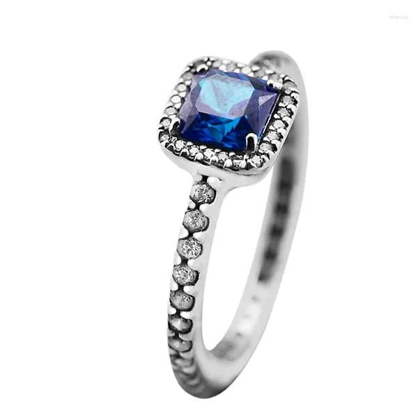 Anillos de racimo Elegancia atemporal con azul cz cz auténtico 925 sterling-silver-jewelry