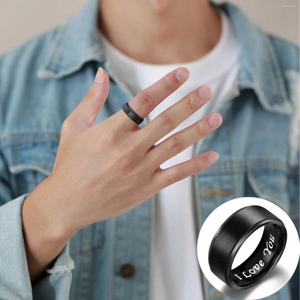 Anillos de racimo Anillo de titanio Hombres 8 mm Joyería negra fresca Compromiso de boda Banda para hombre masculina en San Valentin para