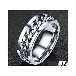 Anneaux de cluster Titanium Steel Couple pour Femmes Hommes Personnalité Hiphop Chaîne Bague Rotative Bijoux De Mode Saint Valentin Cadeau Drop de Dhigk