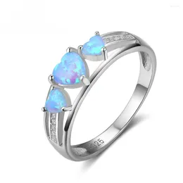 Anillos de racimo TKJ 925 Sterling Silver Heart Artificial Opal Ring Women Pareja Joyería Valentín Regalo de cumpleaños