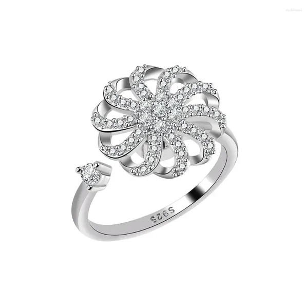 Anillos de racimo TKJ 925 Sterling Silver Spinning Pinwheel Ring para mujeres Joyería abierta premium con