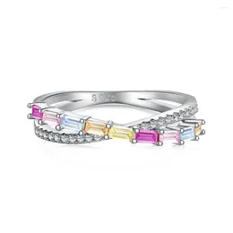 Cluster Ringen TKJ Kleurrijke Baguette Zirconia 925 Sterling Zilver Fashion Crossover Ring Voor Vrouwen Fijne Geschenken
