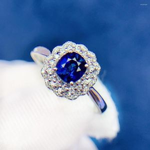Clusterringen TM Blue Sapphire Ring 1.0ct Real Pure 18 K Natural Unheat Royal Gemstone Diamonds Stone vrouw