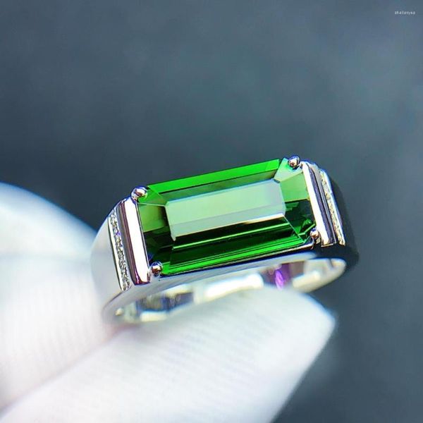 Bagues de cluster TM512 Fine Bijoux 18K Or Naturel Tourmaline Verte Pierres Précieuses 4.0ct Diamants Mariage Homme Homme