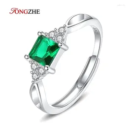 Anillos de racimo Tongzhe Simple Minimalist Finger 925 Sterling Silver Modest Linda Propuesta de Propuesta de piedra de circón verde para niña