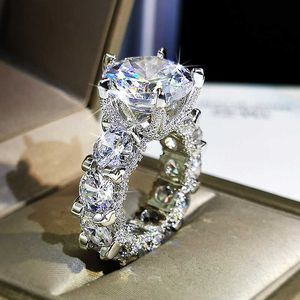 Clusterringen topontwerp 925 postzegelring voor voorstel bruiloft verlovingsring prinses ingelegde grote diamanten ringen voor cadeau vriendin G230228