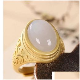 Anillos de clúster Grado superior Anillo ovalado de jade morado grisáceo para accesorios de aniversario de dama temperamento 925 sier joyería ajustable gota de dhcy8