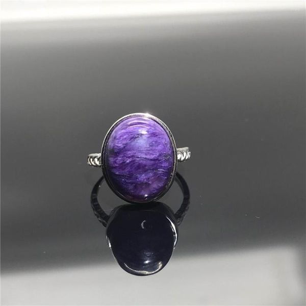 Anillos de racimo Top Natural Purple Charoite Ring Jewelry for Women Lady Men Gift Crystal de 17x14 mm Beads 925 Silver Gemstone ajustable