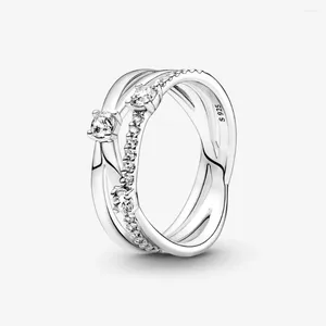 Cluster Anneaux Top Quality 925 STERLING Silver for Women Sparkling Triple Band Wedding Ring Factory Wholesale