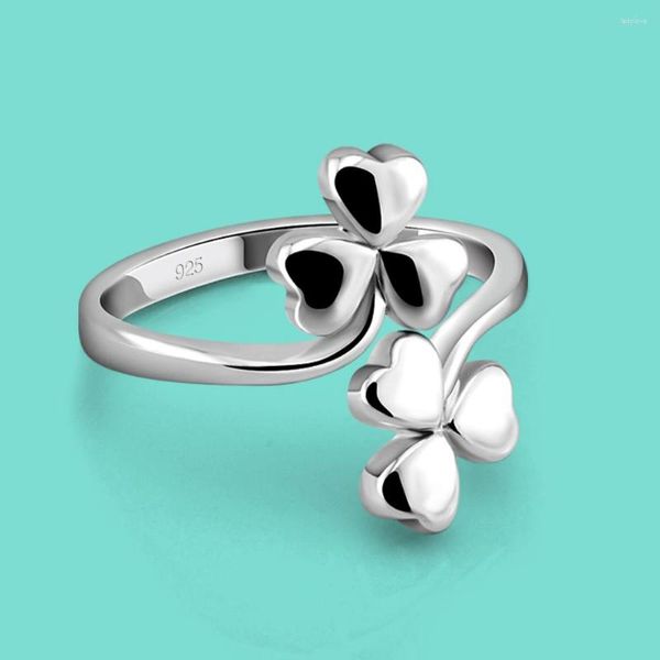 Anillos de racimo de calidad superior 925 anillo de trébol de temperamento de plata joyería de mujer apertura ajustable aniversario caja de regalo gratis