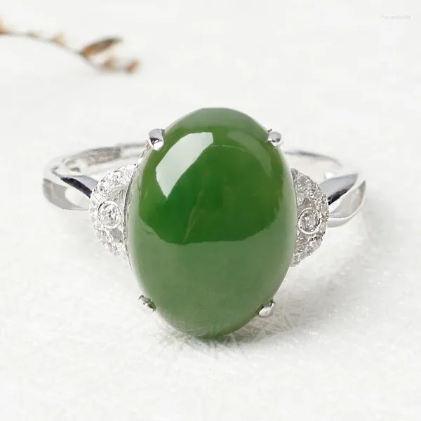 Bagues de cluster Top Qualité Réglable Jade Naturel Jade S925 Sterling Silver Gemstone Bague de fiançailles Mariage