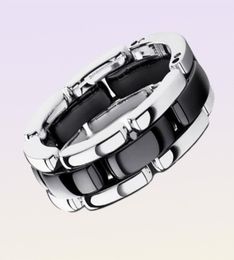 Clusterringen Topkwaliteit dubbele rij zwarte keramische horlogekettingstijl Ring roestvrijstalen sieraden voor dames8129978