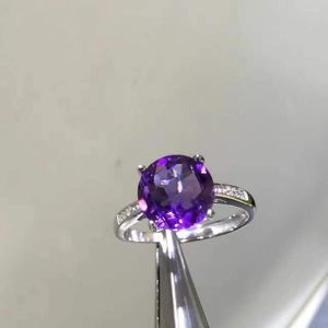 Cluster ringen topkwaliteit ronde amethist crystal zilver 925 sieraden voor vrouwen sterling genstone ring