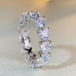 Clusterringen van topkwaliteit S925 Sterling zilveren verloving voor vrouwen hart diamant paar trouwring luxe sieraden